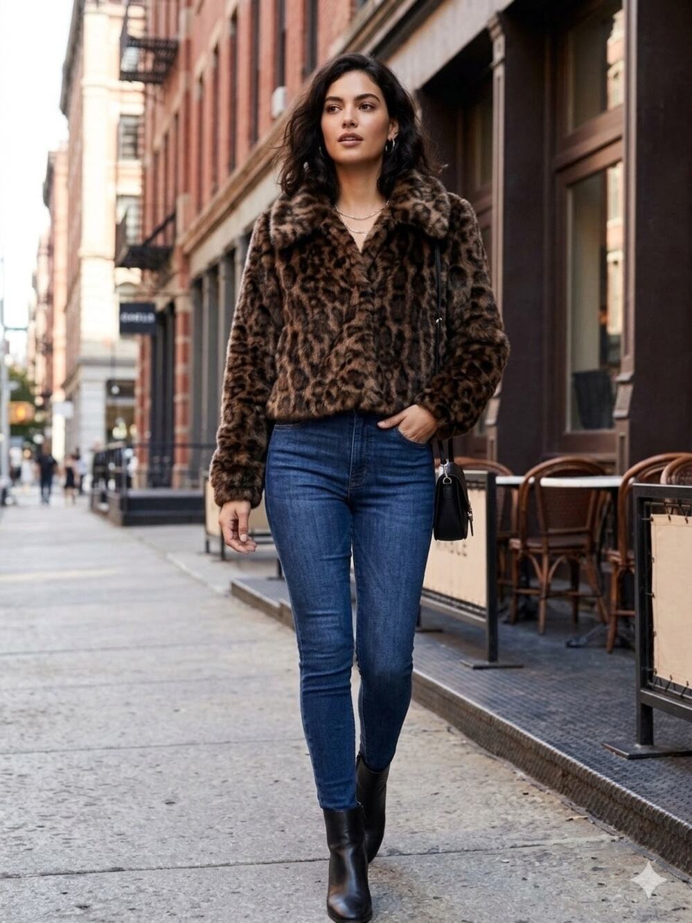 MABLE Leopard Print Faux Fur Cropped Coat Jacket Brown Black small mob wife